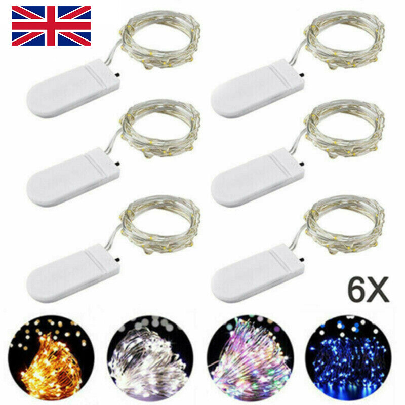 6 Pack 20 LEDs Battery Operated Mini LED Copper Wire String Fairy Lights Part 2m